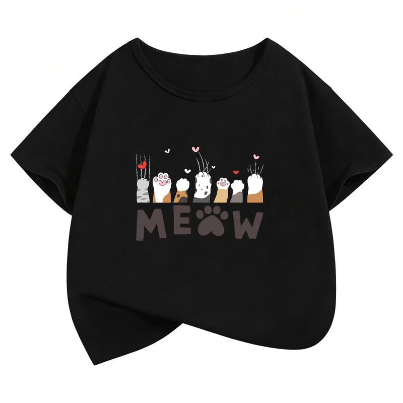 Graphic Summer Spring Kawaii Meow Cat Paw T Shirts Funny Manga Kids Childrens Tshirt Boys Girls Casual Top Tee Summer