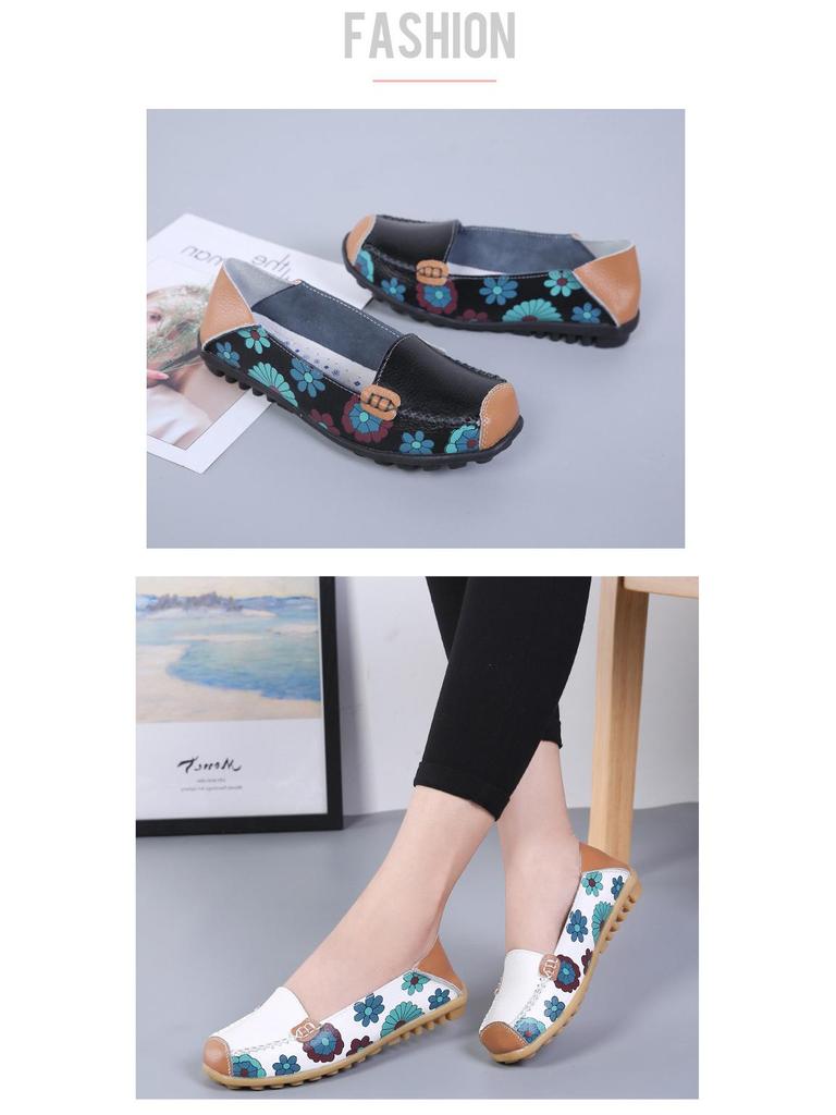 2025 Women's Printed Cowhide Pointed Toe Flats - Comfortable Casual Nursing Shoes