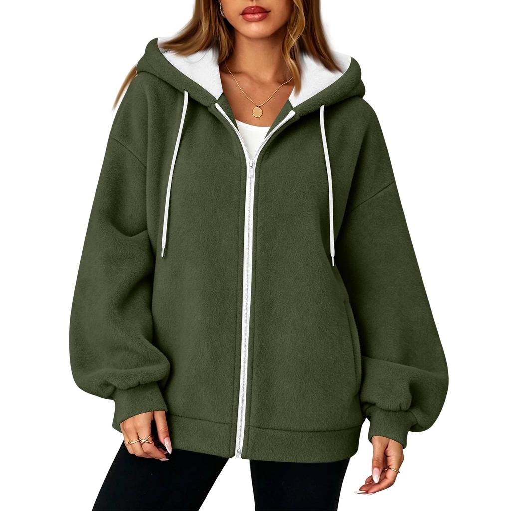 Damen Kapuzenjacke mit Reißverschluss, lockerer Schnitt, lange Ärmel, Farbe