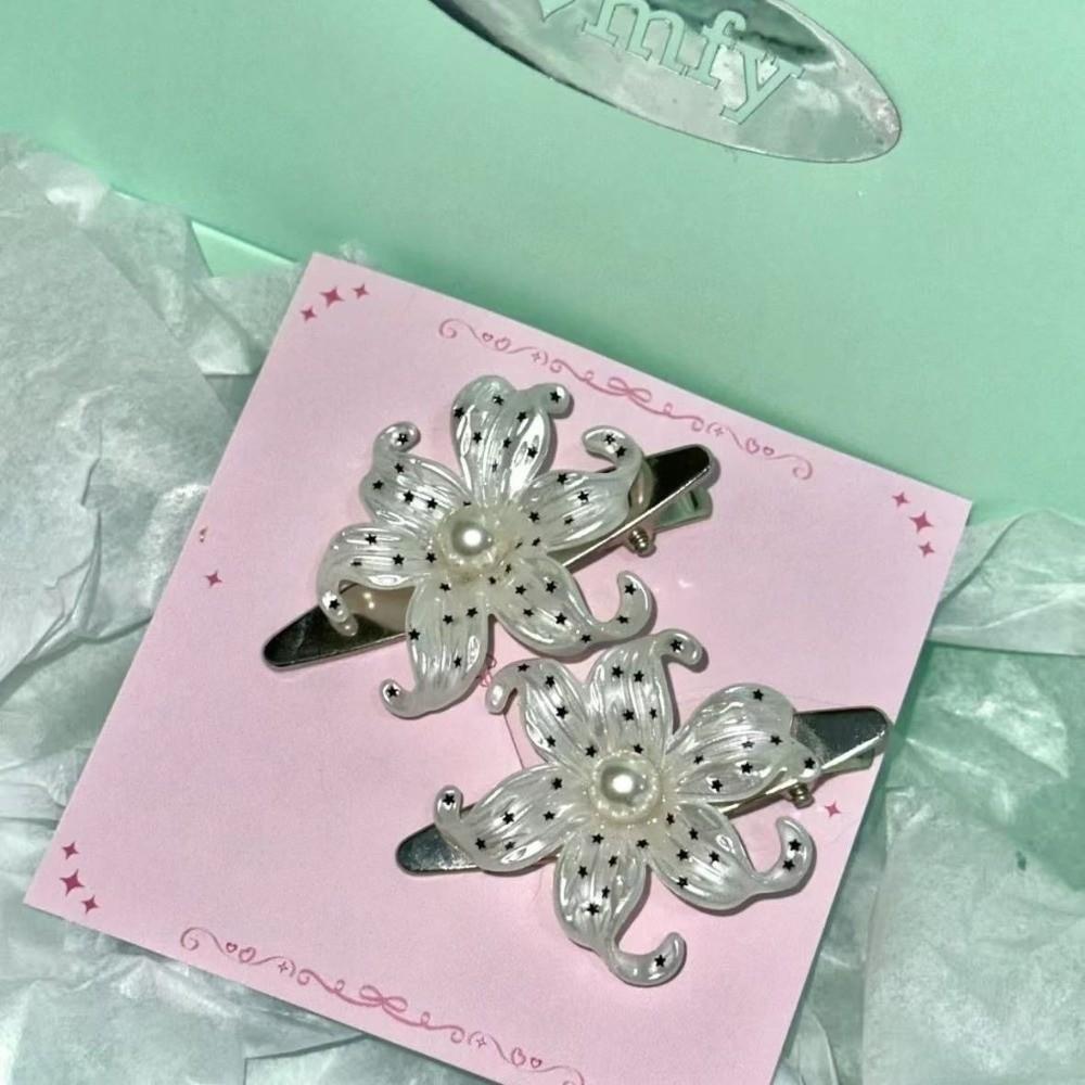 Pearl Flower Hair Clips Star Print Vintage Side Clip Elegant Flower Hairpins Girls