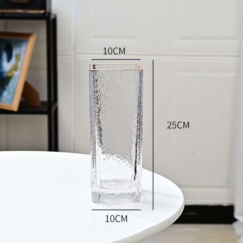 Thickened Square Glass Vase for Fresh Flowers - Elegant Hydroponic Floral Container for Living Room & Dining Table Decor