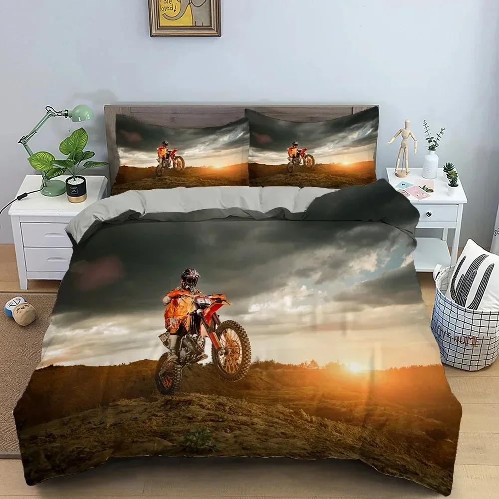 Top Motocross Off-road Race Motorcycle Dirt Bike Rider Bedding Set Twin Queen Size Duvet Cover Pillowcase Bed Kids Adult