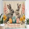 Easter Bunny Shower Curtain, Rustic, Cute, Eggs, Flowers Bathroom Decorative Curtain, Printed Fabric Shower Curtain With Hooks