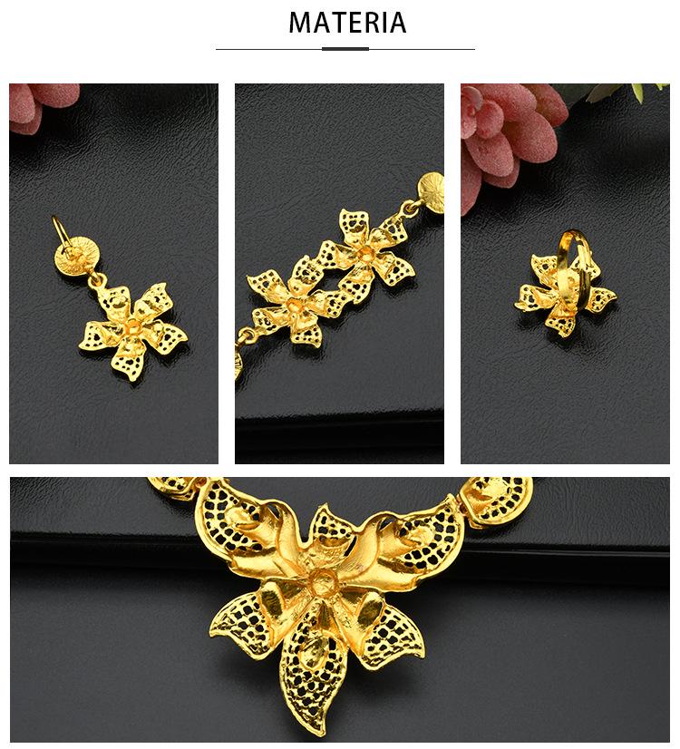 24K Dubai Gold Bridal Jewelry Set: Necklace, Bracelet, Earrings, Ring for African Women