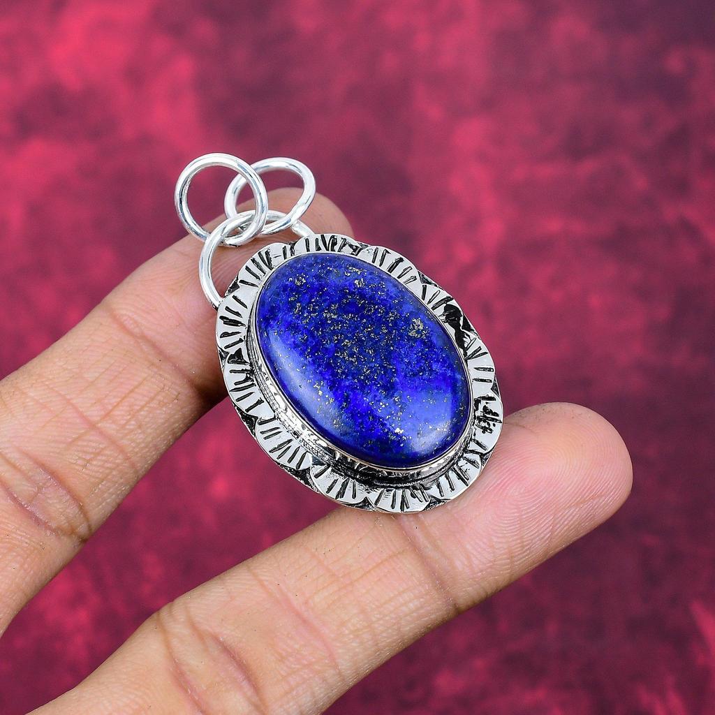 Lapis Lazuli Hänge Handgjorda Ädelstenssmycken, 925 Massivt Sterlingsilver Hänge, Smyckeshänge med Unik Design