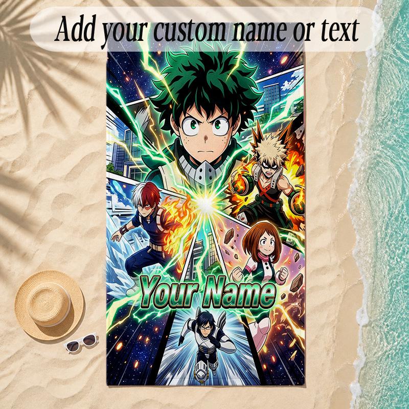 Beach TowelMy Hero Academia Custom Name Text Personalized Soft Towel for Beach Pool Indoor Home Decor Gift
