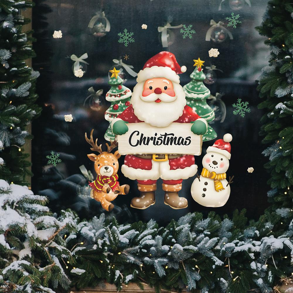 Watercolor Santa Claus, Snowman, Reindeer, Home Decoration, Glass Doors and Windows, Static Window Stickers