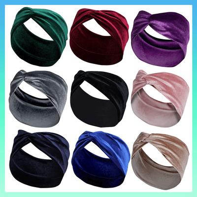 Solid Color Gold Velvet Headband, Hair Accessories Stylish Knotted Cross Elastic Wide Edge Headband Headband