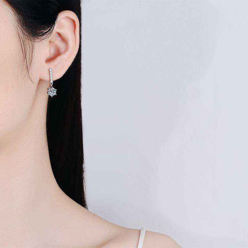 6.5mm Drop Dangle Moissanite Earrings S925 Sterling Silver Linear Chain Fine Jewelry For Women
