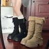 Pile suede high tube thick sole knee boots women's boots knight boots increase in height in autumn and winter, but new small men