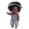 33cm Full Silicone Body Reborn Baby Doll Toys Dark Black Brown Skin Optional Rebirth Doll Lifelike Curly Hair Newborn Doll for Kids Birthday Xmas Gift