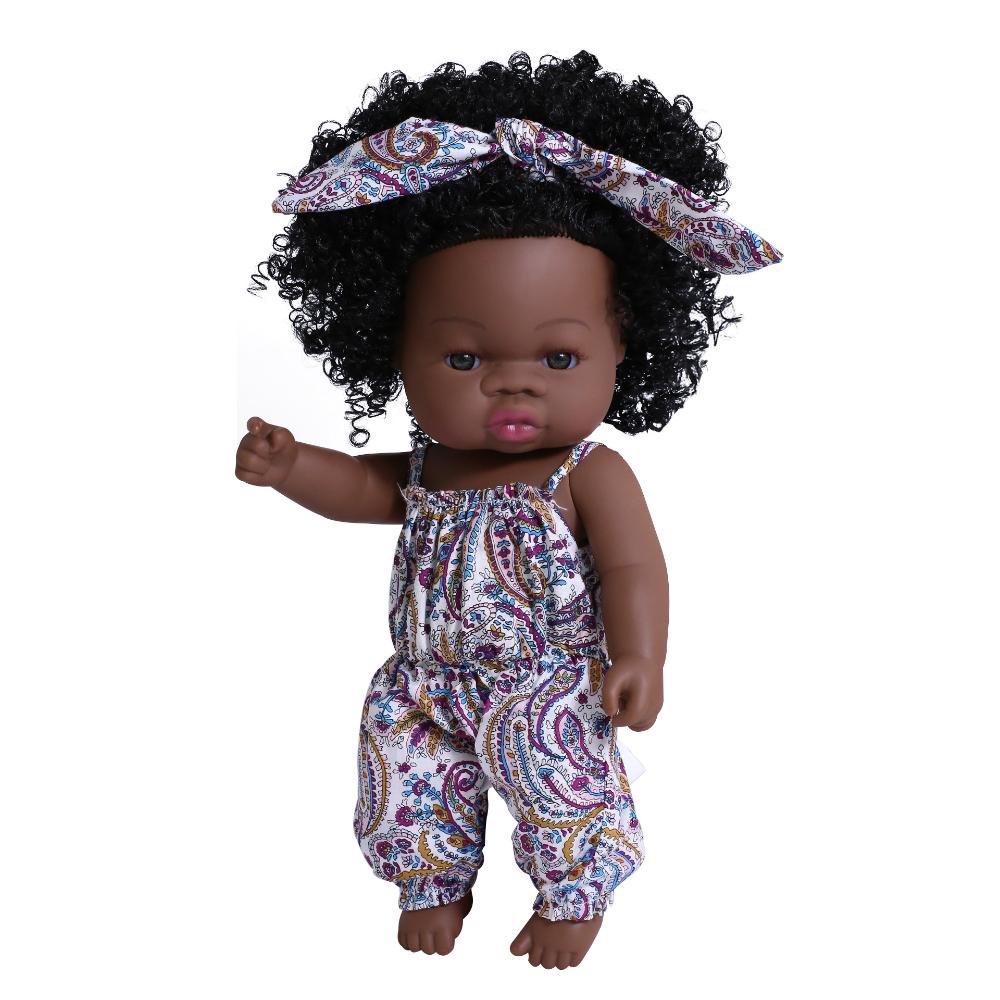 33cm Full Silicone Body Reborn Baby Doll Toys Dark Black Brown Skin Optional Rebirth Doll Lifelike Curly Hair Newborn Doll for Kids Birthday Xmas Gift