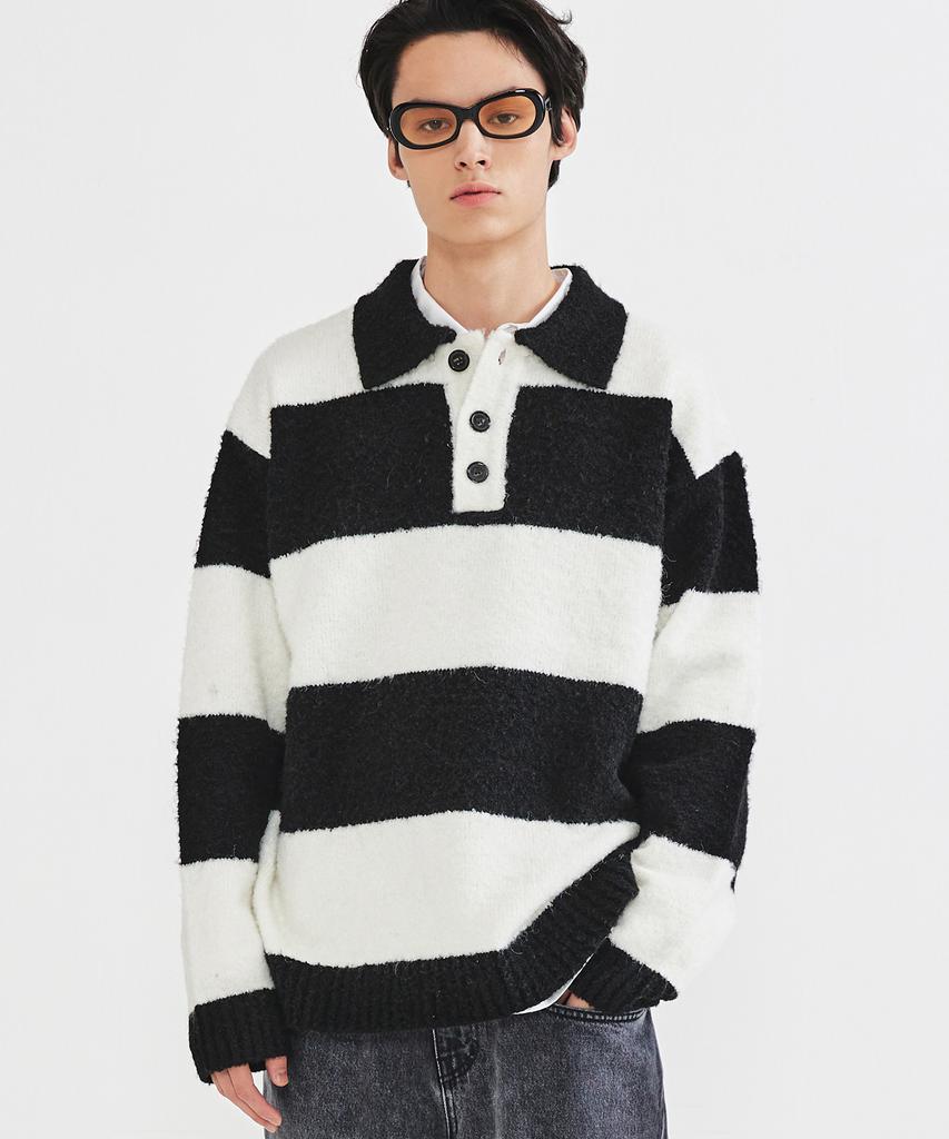 FALLETT Boucle Collar Striped Knit Black