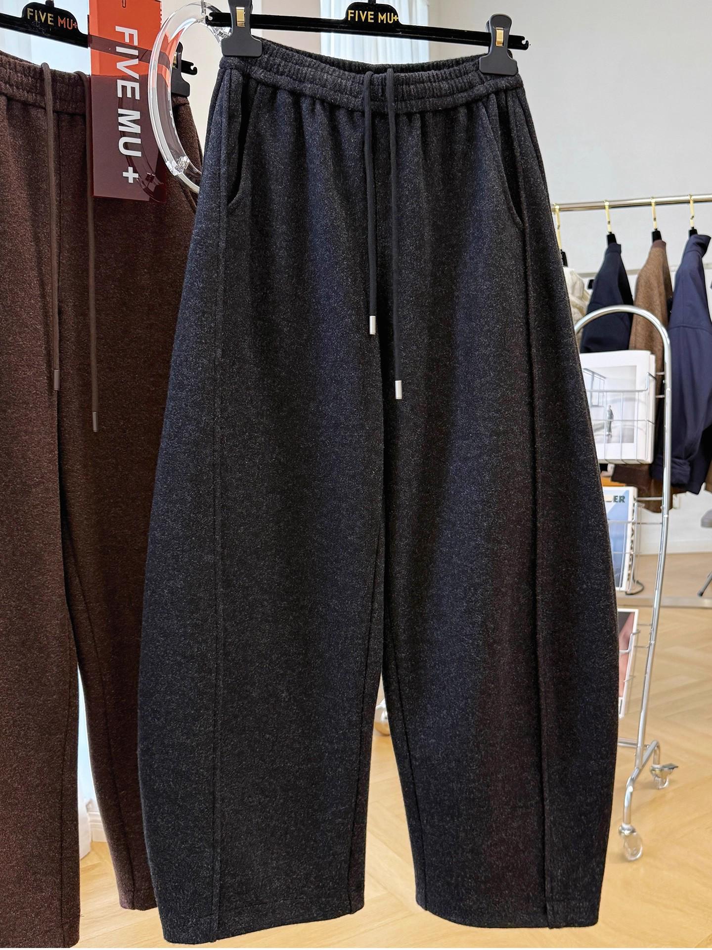 2025 Winter Korean Style Elastic Waist Wide-Leg High Waist Slimming Drape Pants L темно-серого