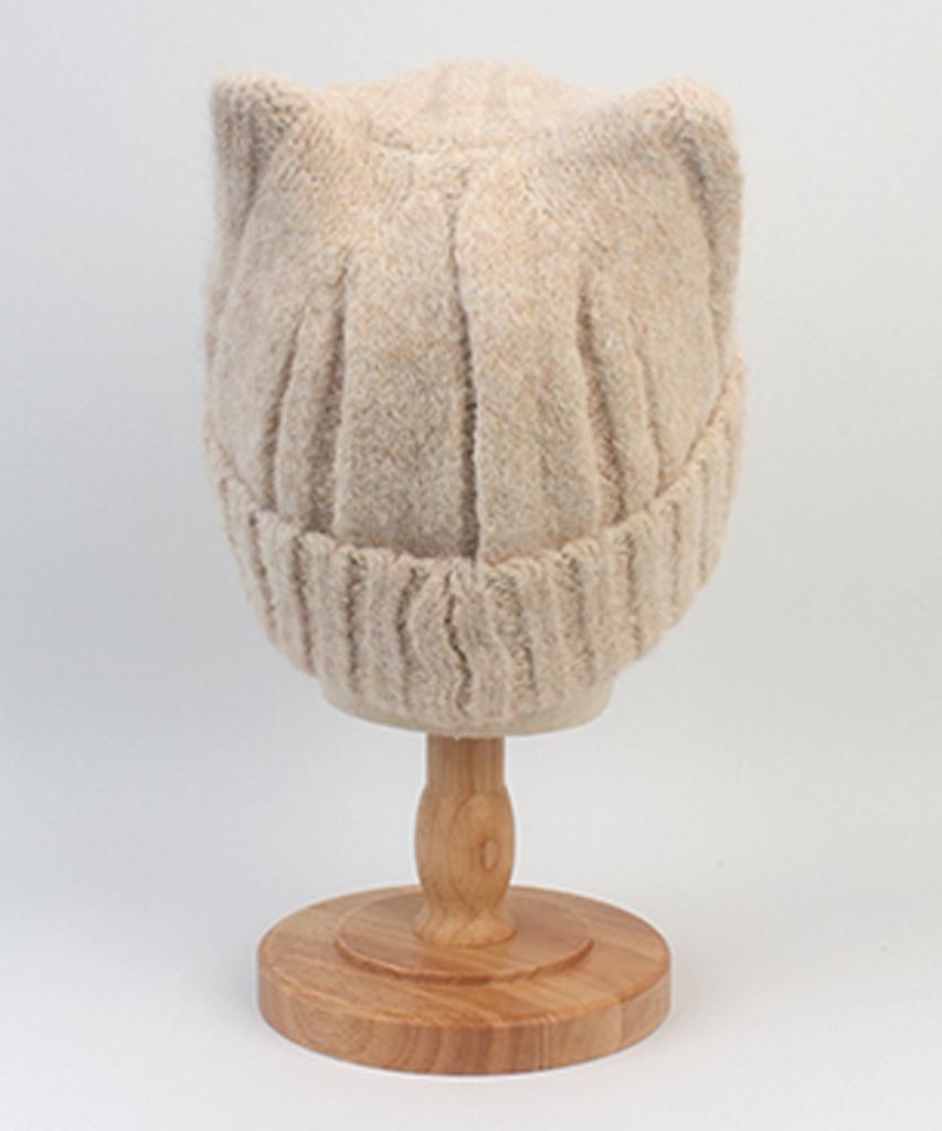 Yunibeosyeolkemiseuteuli Wool Cat Beige Bubble Beanie Cat Beanie