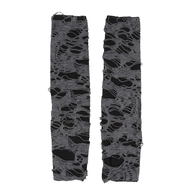 Women Punk Winter Ripped Arm Warmer Knitted Stretchy Soft Fingerless Gloves for Christmas Halloween Party Costume