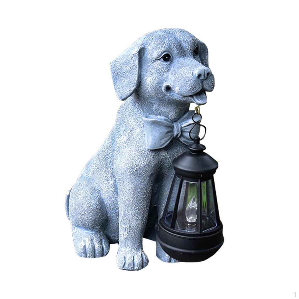 Animal Statue with Solar Lantern Stone Look Resin Ornament Light Handcrafted Garden