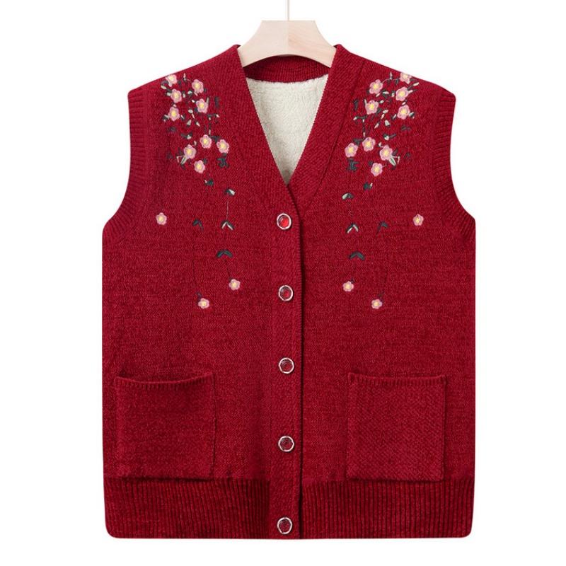 Grandma autumn and winter sweater velvet vest middle old man women's vest old man vest mother winter knitted vest