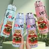 1PC Love Cat Holding Flower 750ml Color Plastic Sports Water Bottle Leakproof Flip Straw Lid Suitable for Sports Office Home Use