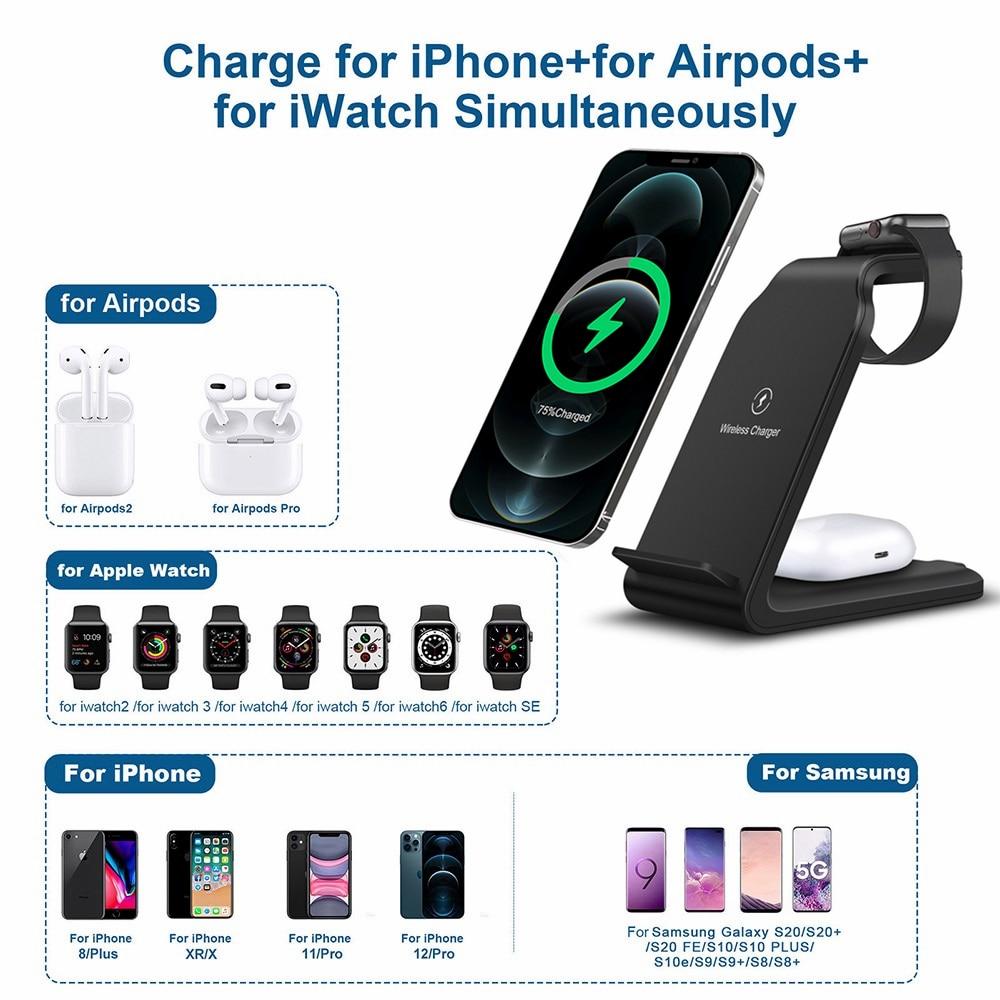 Buy 20W 4 in 1 Qi Wireless Charger for iPhone 12 11 XS MAX XR X 8 USB Fast  Charging Dock Station For Apple Watch 6 5 4 3 AirPods Pro at