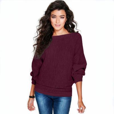 Damen Strickpullover Herbst- und Wintermode Lockerer Fledermausärmel Einfarbig Gestrickter Pullover Strickpullover