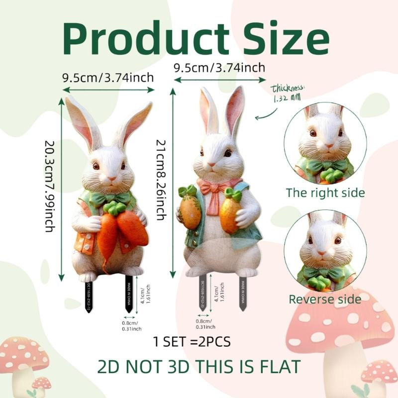 2 bucăți țăruș de grădină de Paște, sculptură de iepure colorată, decorare pentru curte pentru sărbătorirea primăverii, ornament rezistent la intemperii