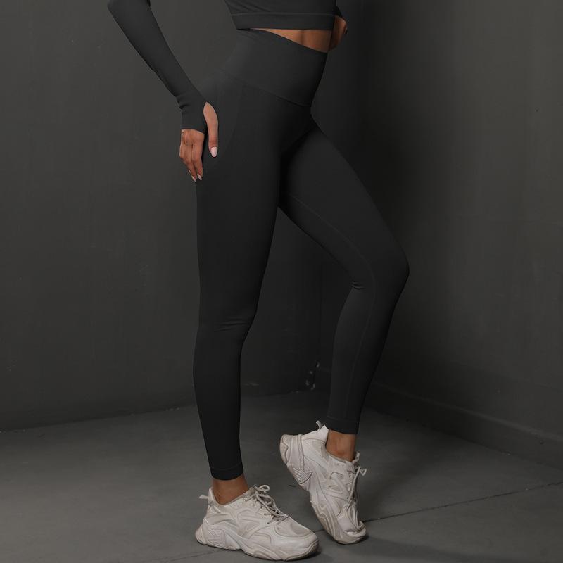Women's High-Waist Seamless Knitted Yoga Pants - Hip-Lifting, Solid Color, Spring/Summer