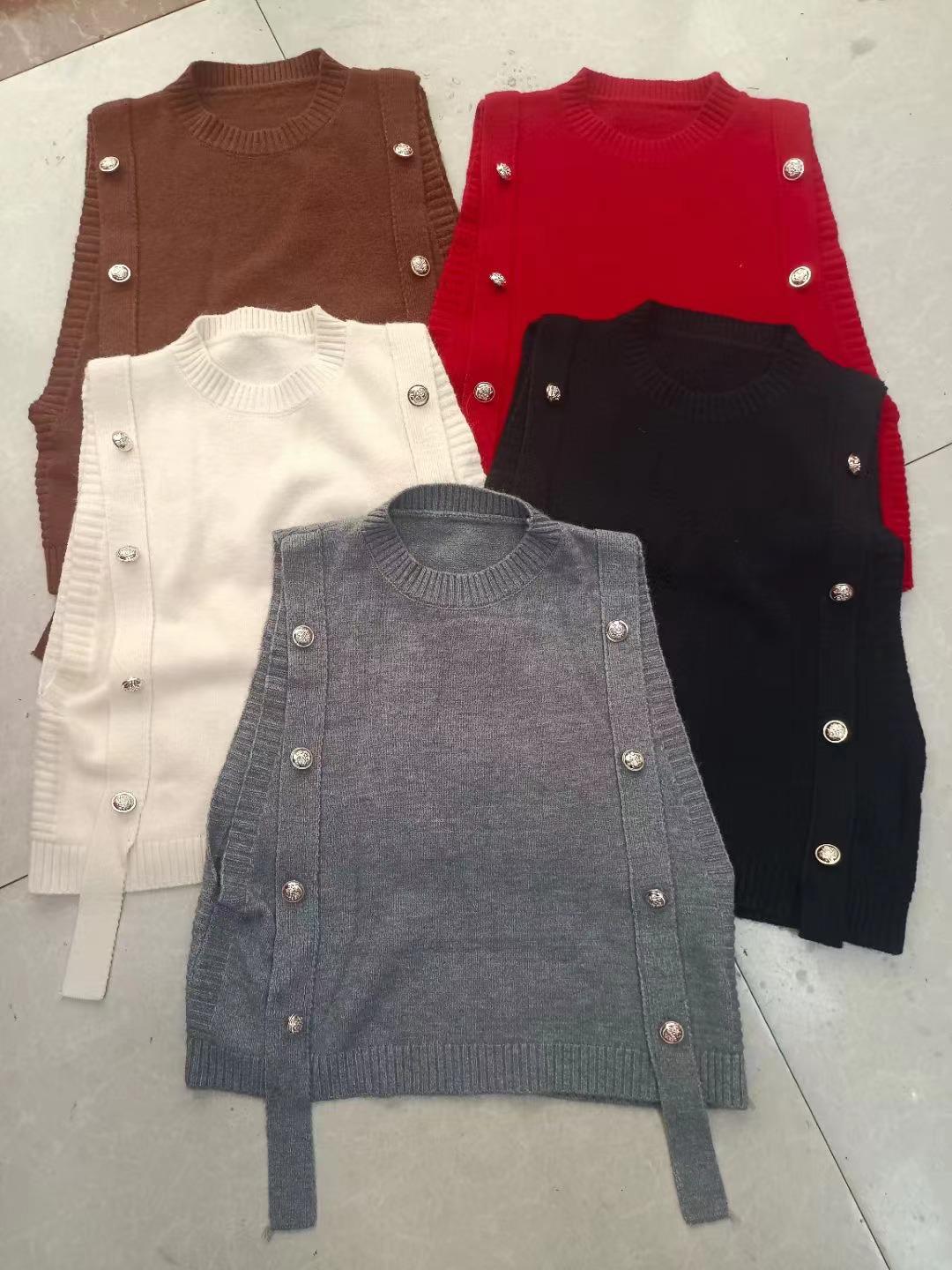 

Женский вязаный жилет-свитер с круглым вырезом и пуговицами - Модная верхняя одежда весна/осень 2022 One Size