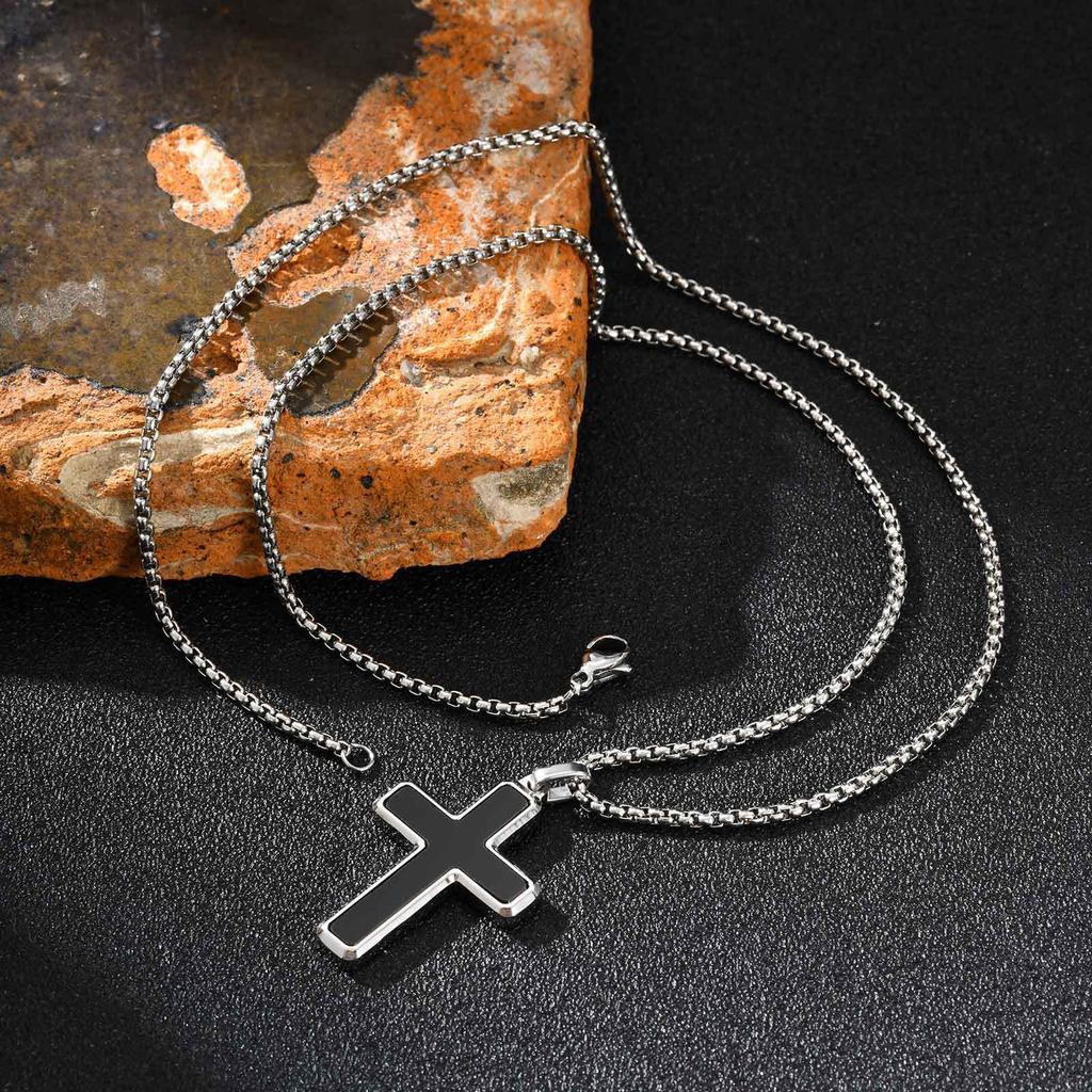 Stainless Steel Men'S Necklace Cross Turquoise Natural Tiger Eye Sweater Chain Pendant Pn-2224