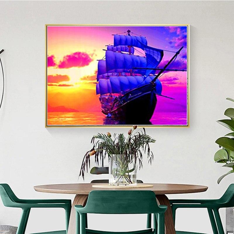 DIY 5D Diamond Painting Sailboat Diamond Embroidery Sea View Cross Stitch Full Round Drill Home Decor Manual Art Gift