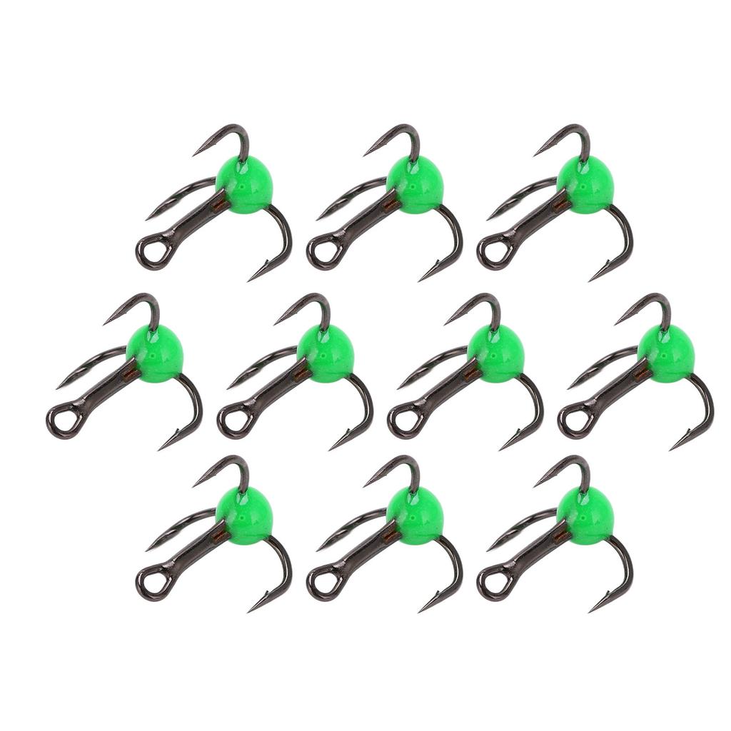 10pcsset Winter Ice Fishing Three Anchor Hook Corrosion Resistance Lure Color Drill HookGreen