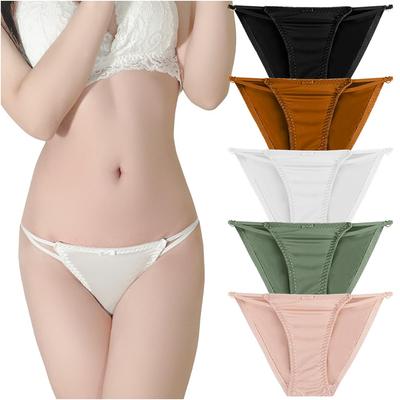 [TUOTISI] Women's Satin Thong T-Back Sexy String Panties Half-Back Set (LL Size) - 5 Colors - Shiny - Flattering Butt