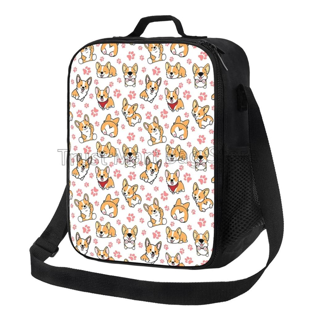 Tierische Corgi Lunchbox für Kinder Mädchen Jungen Niedlicher Hund Isolierte Lunchtasche Kühler Bento Tragetaschen mit Verstellbarem Schultergurt