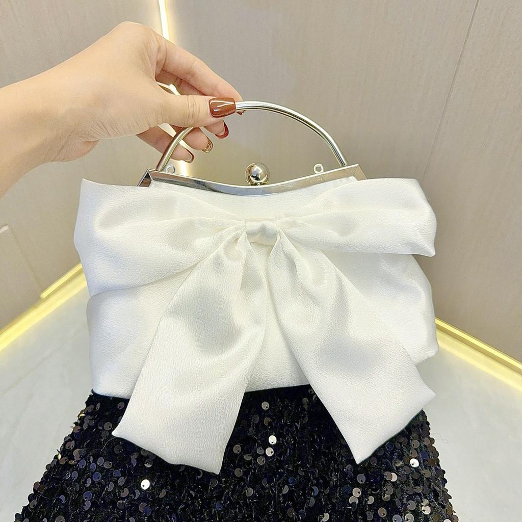 Luxury White Wedding Party Evening Bags For Women Chain Shoulder Crossbody Bags Bow Tie Clutch Ladies Dinner Bags