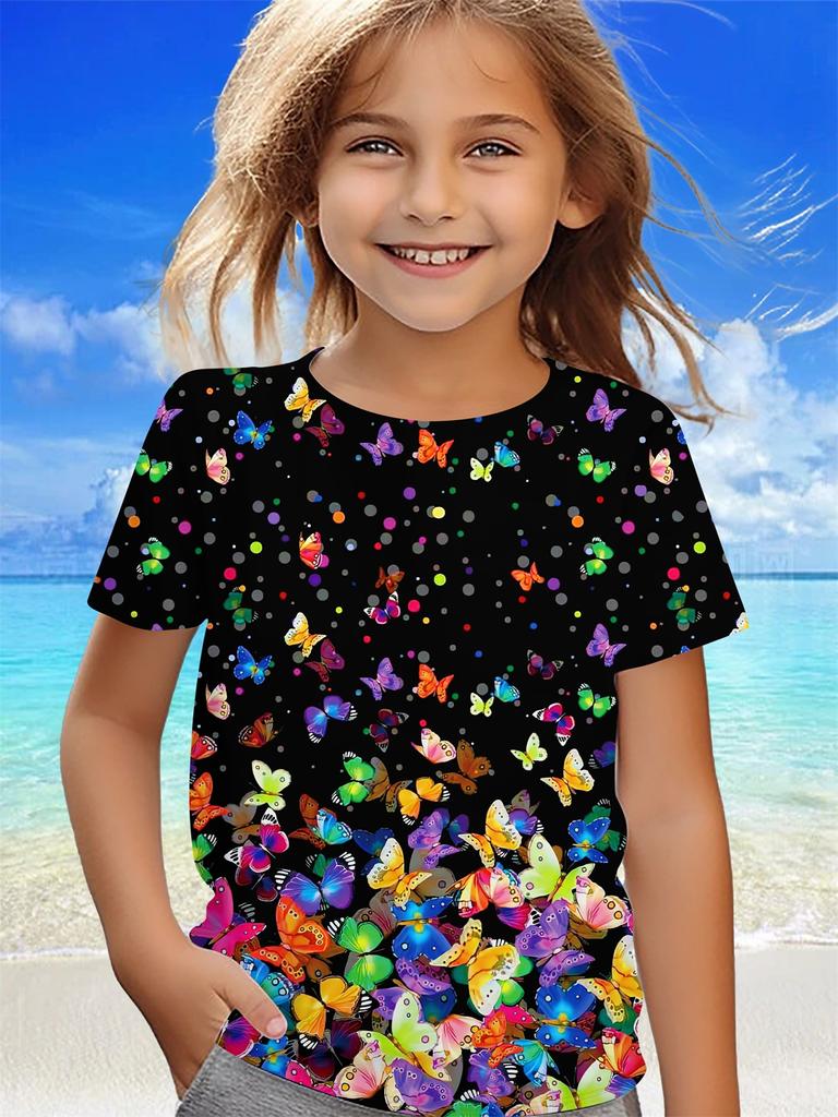 Children's Clothing Girl Clothes Short Sleeve Girl T-Shirt Prety Butterfly Print Kawaii Round Neck Girl Top Kids Summer Clothes