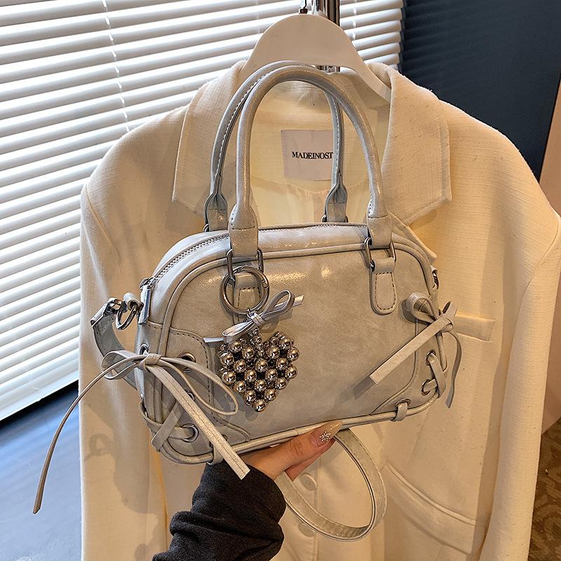 

Сумка-мессенджер Boston Bag в иностранном стиле Sweet Bow для женщин, универсальная сумка-мессенджер через плечо с текстурой with pendant синий