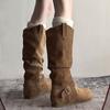 Płaskie Buty Damskie Wysokie Buty Modne do Kolan Zamszowe Buty do Chodzenia Nowe Botki Chelsea Zimowe Projektant Wygoda Długie Kobieta Botki