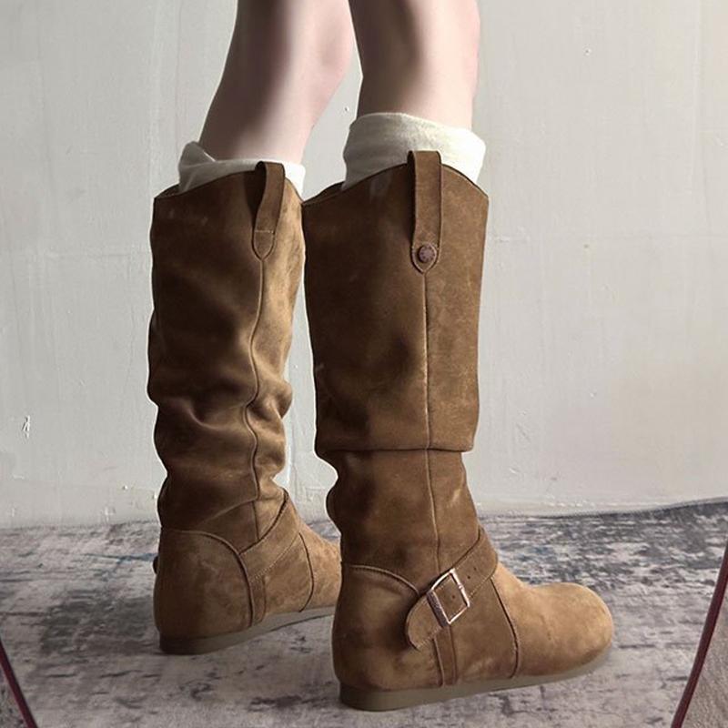 Płaskie Buty Damskie Wysokie Buty Modne do Kolan Zamszowe Buty do Chodzenia Nowe Botki Chelsea Zimowe Projektant Wygoda Długie Kobieta Botki