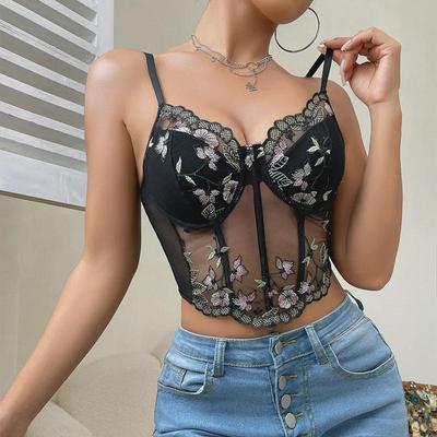 Colorblock Besticktes Mesh Bandeau Korsett Tanktop