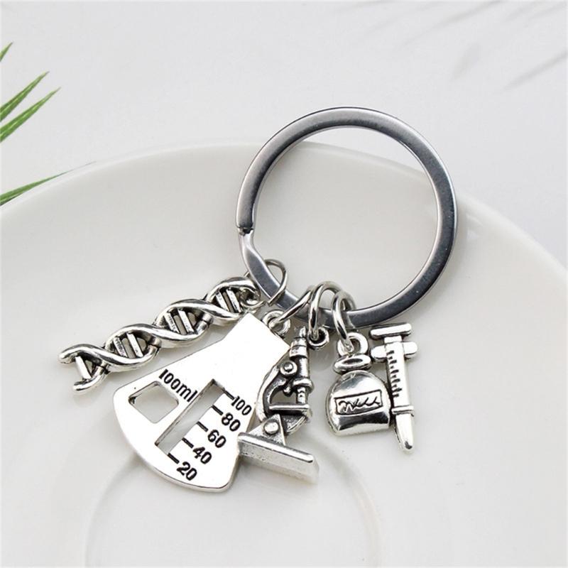 Science Keychain Microscope Chemistry Molecules Key Rings Key Jewelry Metal Texture Suitable for Gifts and Everyday Use
