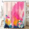 Abstract Art Shower Curtain Modern Teal Blue Beige Brush Stroke Backdrop Bathroom Decor Washable Waterproof Fabric
