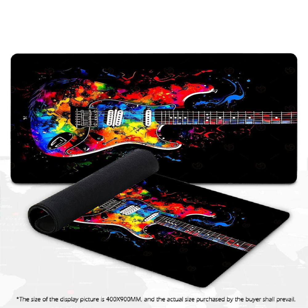 XXL Gaming Mouse Pad Vintage Electric Guitar Graffiti Splash Rock Music Deskmat Non-Slip Rubber Computer Keyboard Mouse Mats