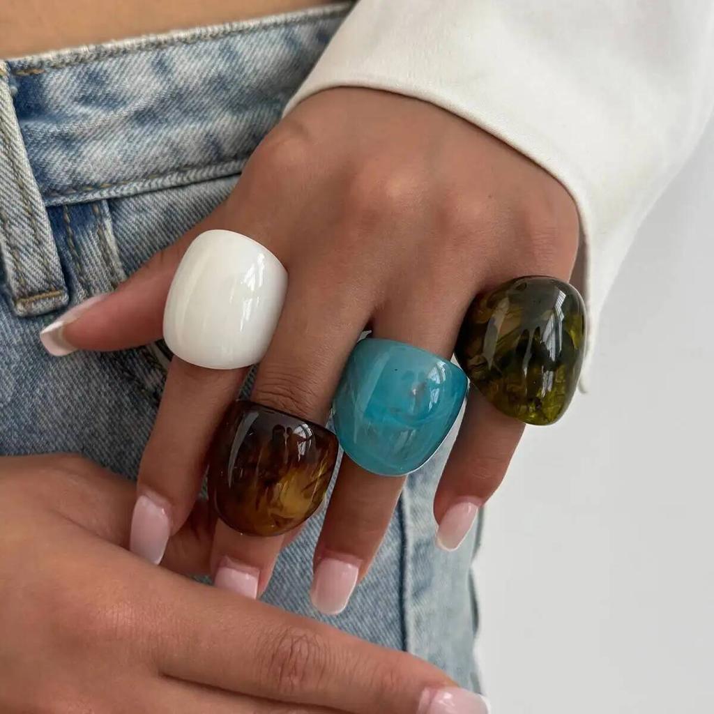 IngeSight.Z Boho Smudging Chunky Finger Rings for Women Fashion Irregular Acrylic Resin Water Drop Oval Knuckle Y2K Jewelry Gift