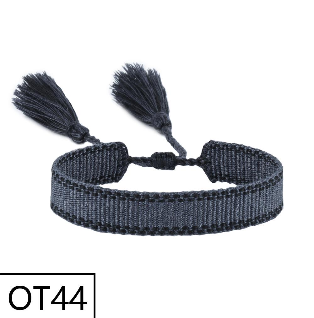 European & American Style Woven Bracelet - Solid Color, 1.3cm, Handmade Tassel, Fashionable Polyester Hand Rope for Women