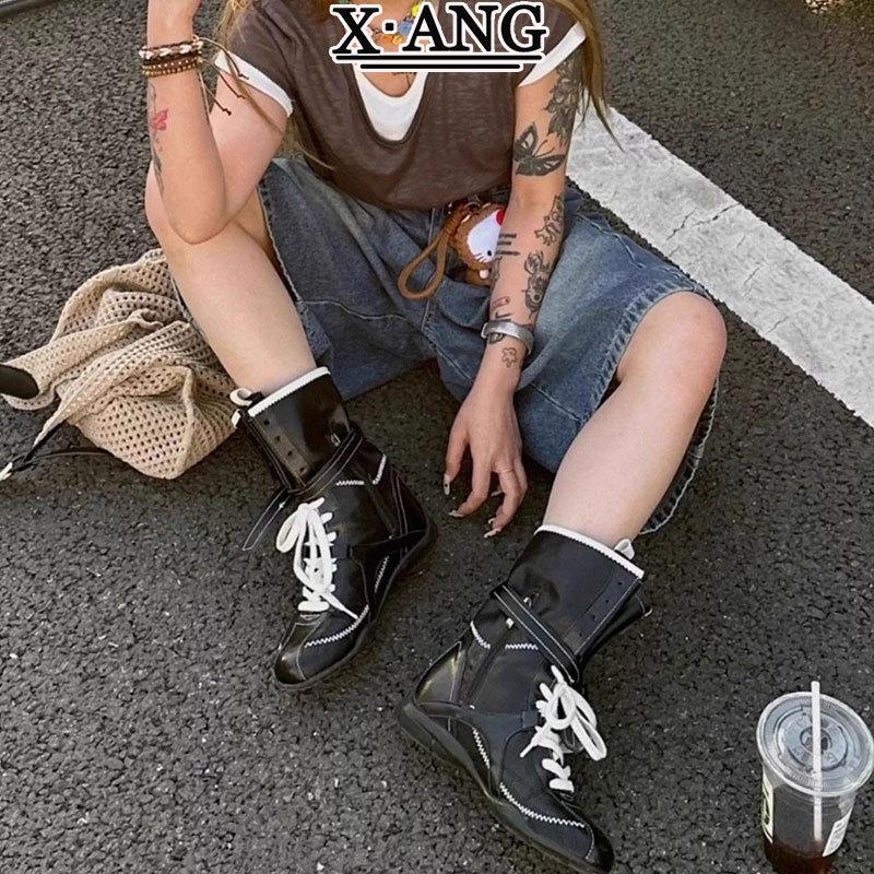 Cowhide version Maillard brown boxing boots inner height increase Martin boots women's retro locomotive boots outdoor mid boots