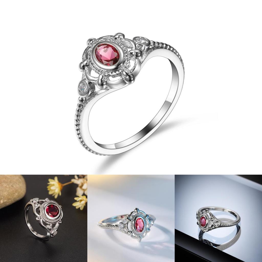 Exquisiter roter Rubin eingebetteter thailändischer Silberschmuck schwarzer Verlobungsring für Damen stilvoll Größen 6 bis 10