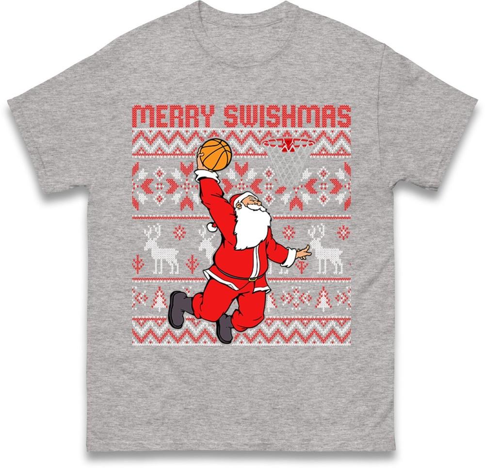 Merry Swishmas Basketball Santa TShirt Funny Xmas TeeSanta Dunk Ugly Xmas Top