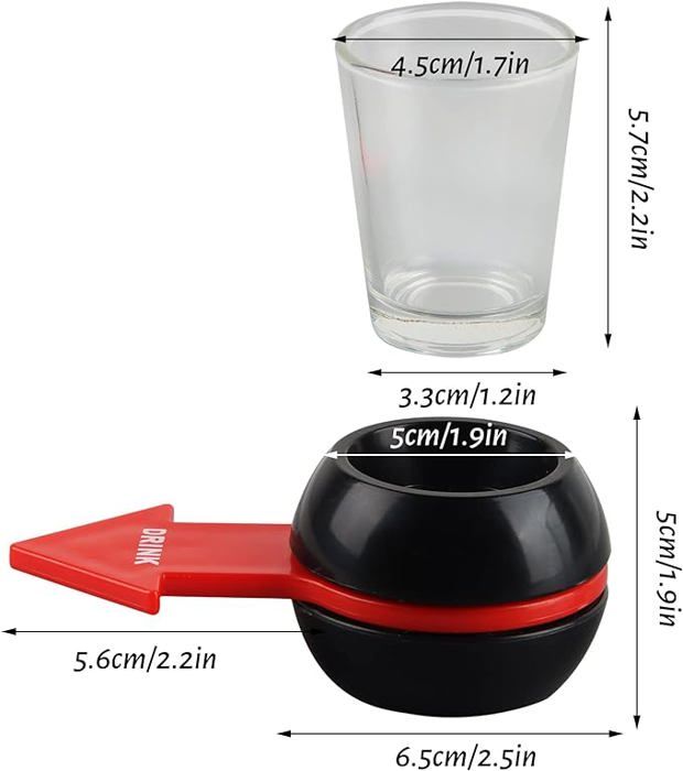 Jeu de la Bouteille - Spin The Shot - Noir &amp; Rouge - Verre à shot 5 cl - Flèche rotative - Léger et portable