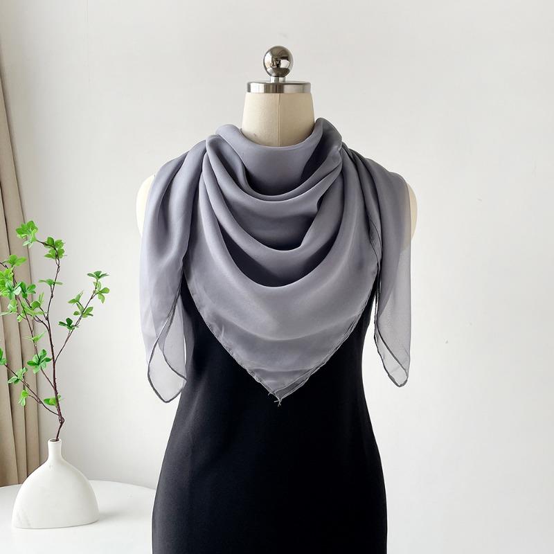 Solid color square scarf yarn summer silk scarf high-end chiffon scarf simple shawl decorative headscarf
