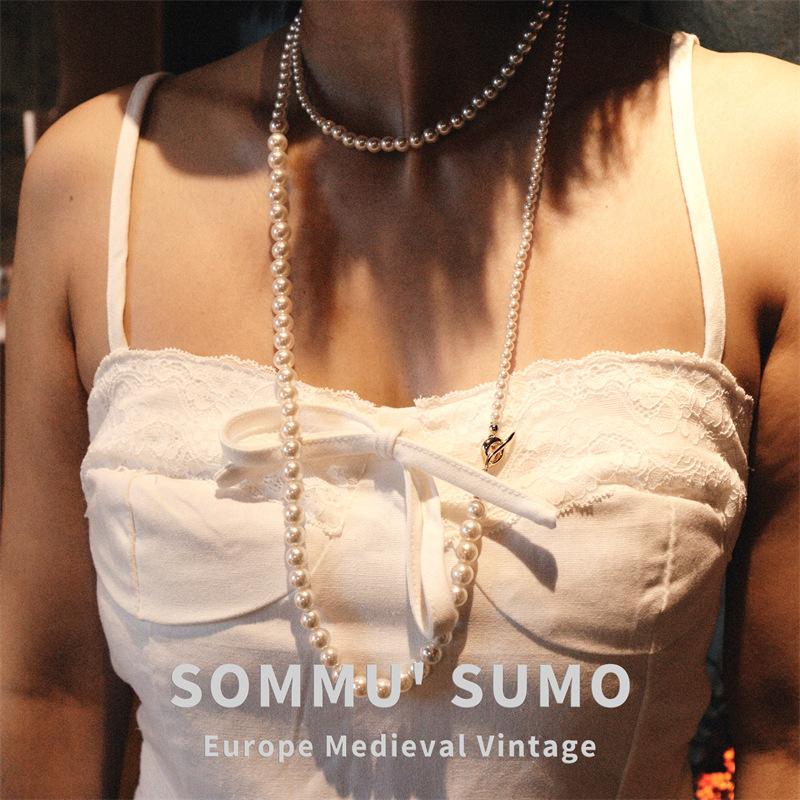

Classic retro round pearl size necklace single-layer multi-layer collarbone chain banquet multi-purpose long chain women s stacked belt sweater chain